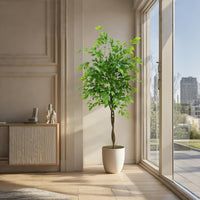 Albero artificiale da interno Garvee con foglie di gomma, tronco naturale, fioriera stabile per casa e ufficio, moderno, facile da curare