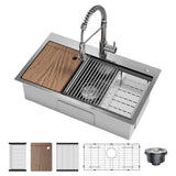 Lavello da Cucina Garvee a Incasso Fatturabile con Rubinetto a Molla Estrabile, Vasca Singola Acciaio Inox 30x18x9", Accessori per Piano Lavoro - Nero nano