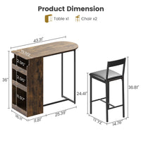 Set tavolo e sedie da bar Garvee con piano semicircolare in stile retrò, ripiano a 3 livelli, sgabelli rivestiti in pelle per cucina e ufficio, compatto, moderno