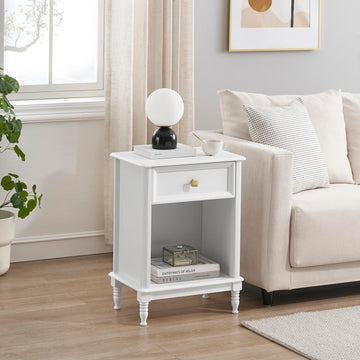Garvee Set 2 Tavolini Ausiliari Bianchi in MDF con Cassetto e Ripiano, Ideali per Soggiorno e Camera, Design Compatto e Funzionale, Facili da Montare