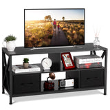 Garvee Supporto TV Mobile con 2 Cassetti in Tessuto, per TV fino a 127 cm, Struttura in Acciaio, Moderno, 106 cm L x 40 cm P x 51 cm A, Nero