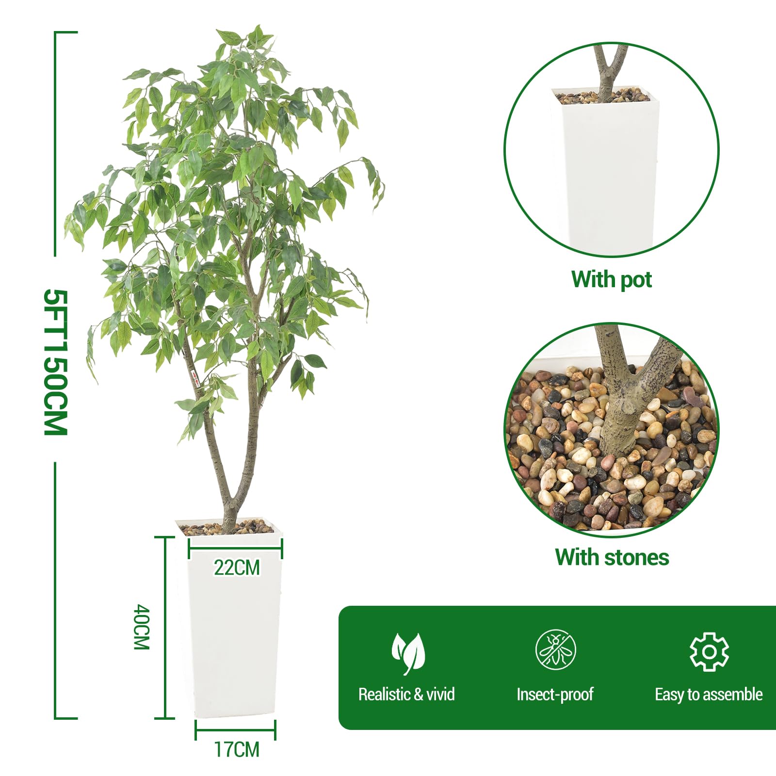 Albero artificiale da interno Garvee da 5 piedi, facile da pulire, durevole, design realistico, decorazione versatile, verde