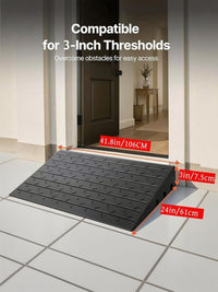Rampa di transizione per soglia Garvee da 3" con capacità di carico di 2500 libbre, in gomma antiscivolo, per sedia a rotelle e scooter, approvata universalmente, nera