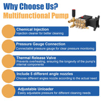 Pompa Acqua Alta Pressione Garvee 4000 PSI 4,4 GPM Triplex Plunger Ottone - Ideale per Pulitori Gas Festa del Papà