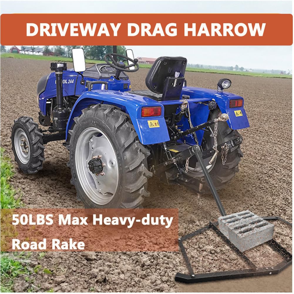 Erpice trainato Garvee da 66" per trattore ATV UTV, in acciaio, largo 66", nero, con supporti per pesi e attacco a perno universale