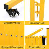 Barriera metallica espandibile Garvee da 16 piedi con ruote per cantieri edili e traffico, giallo-nero, flessibile e facile da montare