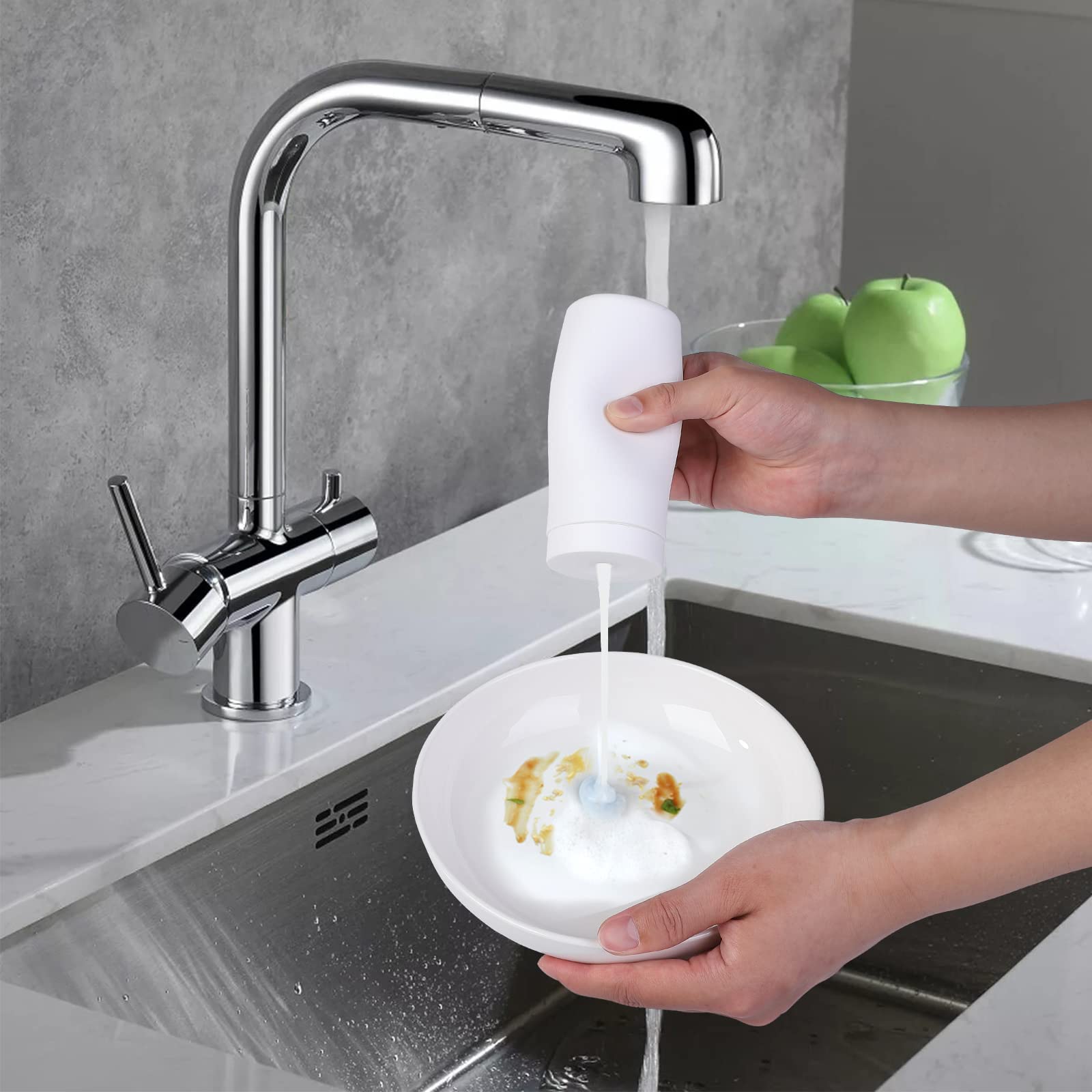 Garvee Set da 2 pezzi Dispenser di liquidi ricaricabili in silicone bianchi per cucina e bagno per detersivo per piatti e shampoo