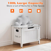 Panca portaoggetti Garvee con cerniere di sicurezza, panca portascarpe ribaltabile da 23,6", gambe in legno, bianca, per corridoio e soggiorno