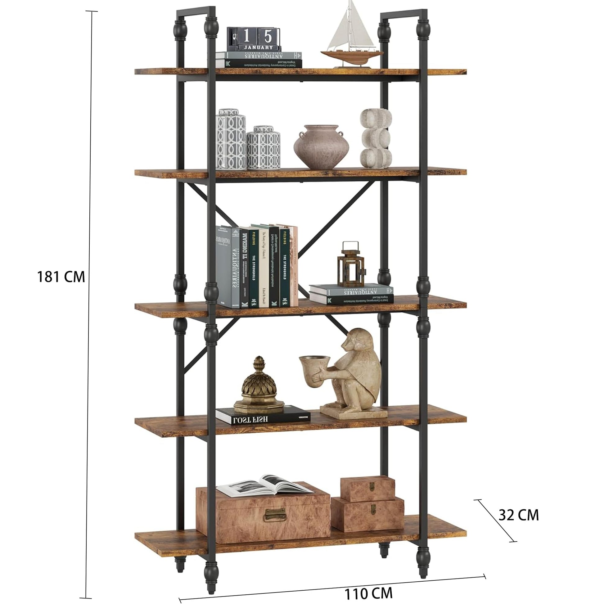 GARVEE Libreria Romana con 5 ripiani aperti, Libreria in legno - Libreria stretta con colonna romana, Scaffale per soggiorno dal design industriale, Libreria indipendente per soggiorno, camera da letto, ufficio