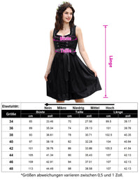 Garvee Dirndl Abito corto tradizionale midi da donna con grembiule in pizzo in 2 pezzi per l'Oktoberfest Nero 34
