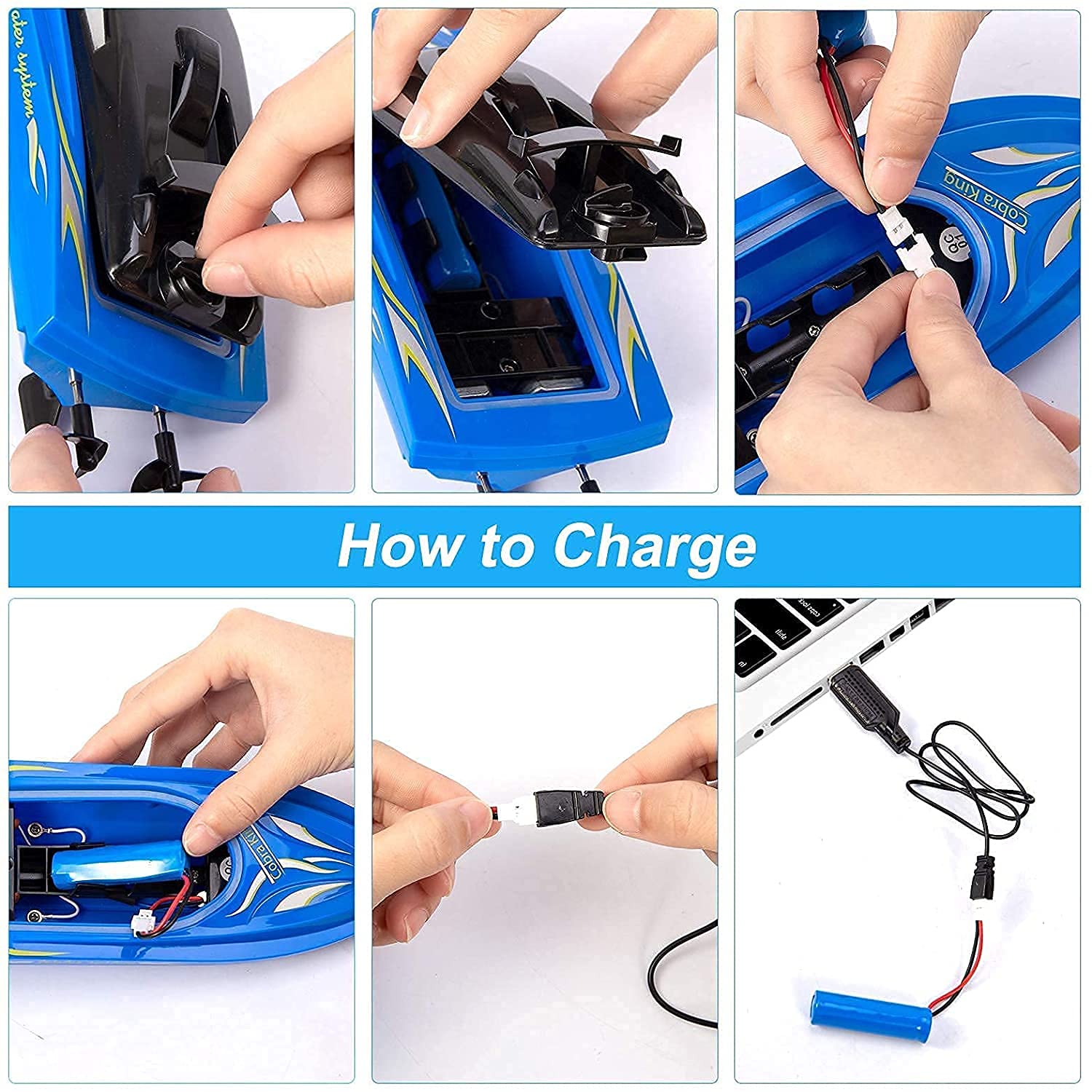 Garvee set di barche RC da 3 pezzi, telecomando, 10 km/h, per piscine e laghi, plastica ABS, veloce, 6 batterie