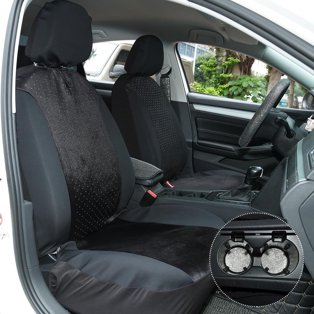 Set di coprisedili per auto Garvee, 15 pezzi, set completo scintillante, coprisedili traspiranti per auto, sedili anteriori, sedili posteriori, nero