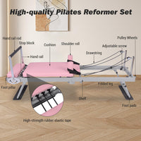 Garvee Pilates Reformer Machine Rosa Pieghevole con Fasce di Resistenza per Fitness a Casa 77,55" X 22,44" X 28,54"