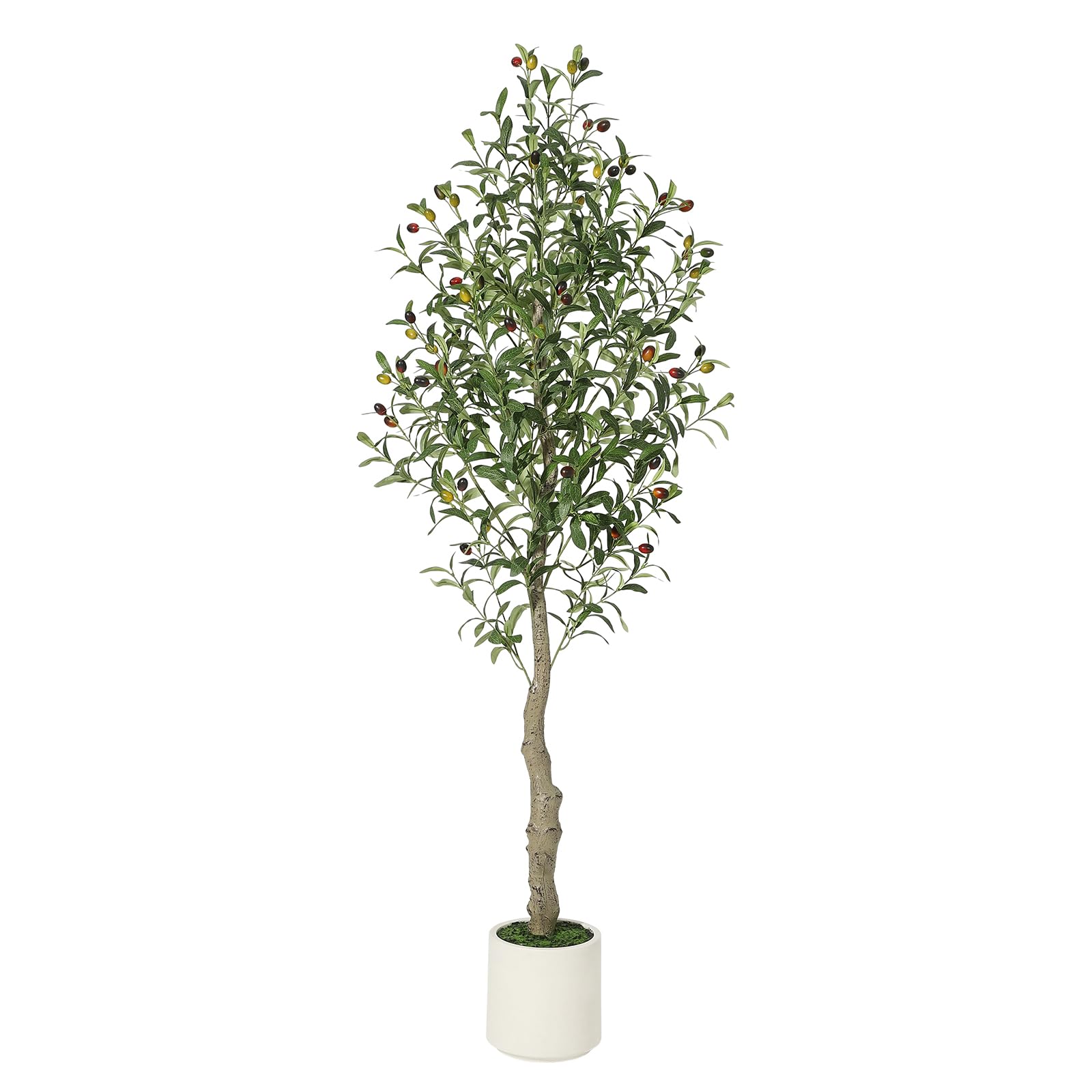 Albero di ulivo artificiale Garvee alto 1,5 m con tronco realistico in PE e foglie regolabili, vaso di bambù bianco, ignifugo per casa e ufficio