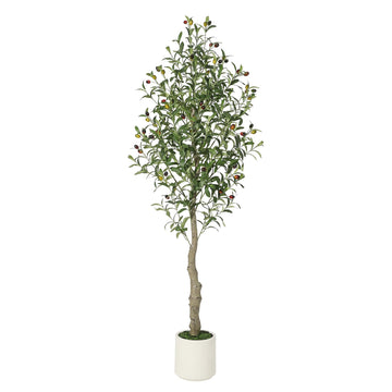 Albero di ulivo artificiale Garvee alto 1,5 m con tronco realistico in PE e foglie regolabili, vaso di bambù bianco, ignifugo per casa e ufficio
