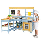 Garvee Cucina Giocattolo 2 in 1 per Bambini, Cucina da Esterno in Legno con Tavolo Picnic, Lavello Rimovibile, Lavagna Doppia Faccia, Nero, Dimensioni Adatte Bambini 3+