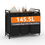 Garvee Cesto Per Bucato 145.5L Con 3 Scomparti, Borsa Rimovibile, Struttura In Metallo, Organizer Per Bagno E Camera, Nero