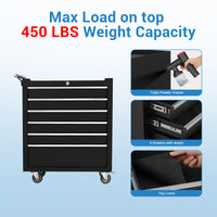 Carrello portautensili Garvee con 6 cassetti, ruote, serratura, acciaio per officina e garage, 24 pollici, nero