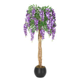 Garvee Albero di Vite Viola Artificiale 152 cm con Vaso in Cemento e Muschio Appeso per Decorazione Interni, Ufficio, Matrimoni, Realistico, Lifelike Purple Silk, 152 cm, Viola - Purple 4Ft