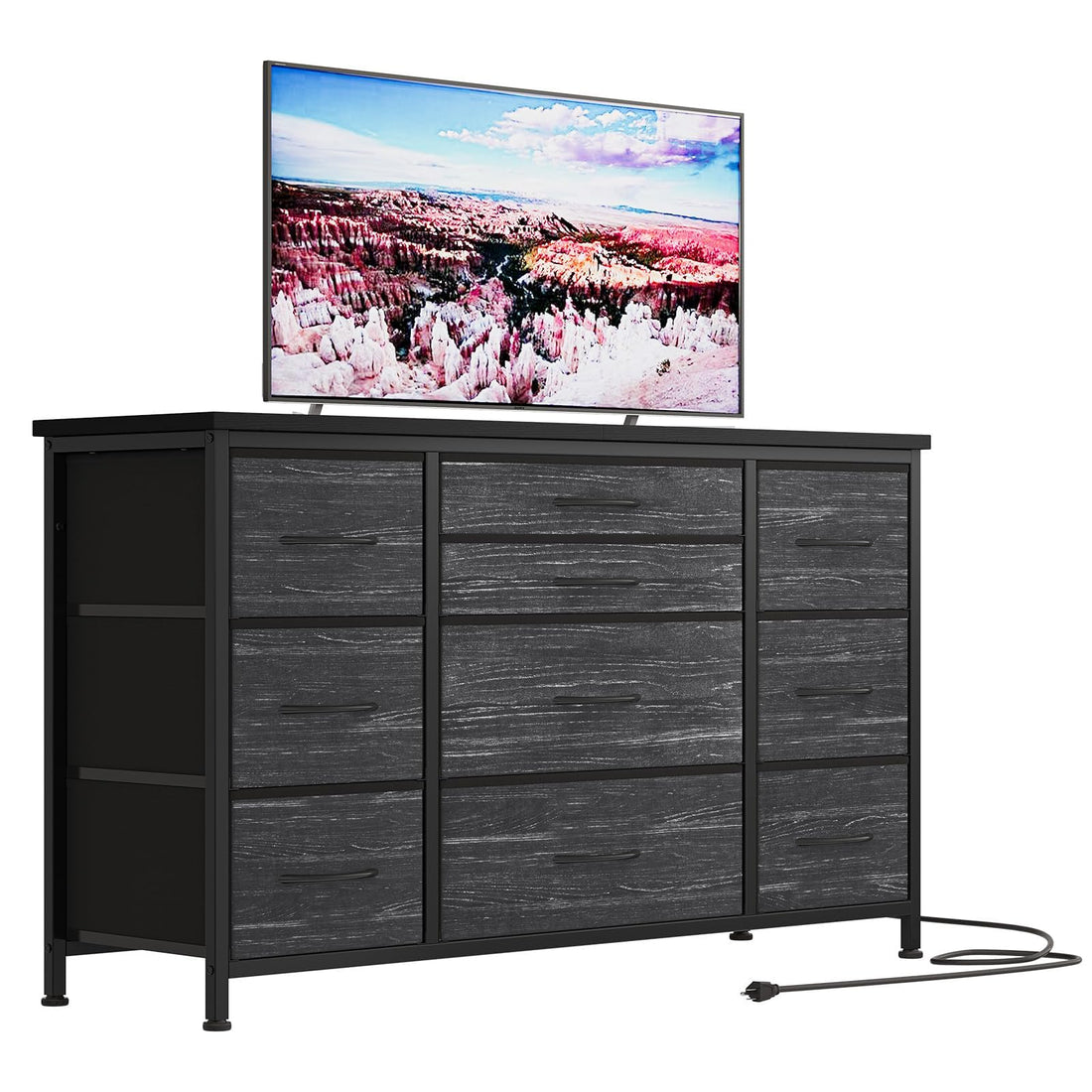 Cassettiera GARVEE con 10 cassetti, rivestimento in tessuto, per camera da letto, soggiorno, cameretta, corridoio, nera, versatile