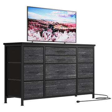 Cassettiera GARVEE con 10 cassetti, rivestimento in tessuto, per camera da letto, soggiorno, cameretta, corridoio, nera, versatile