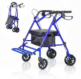 Garvee Andador Pieghevole 4 Ruote con Sedile e Freni Doppio Supporto e Carrello per Acquisti Altezza Regolabile 80,5-91 cm Blu - Blue