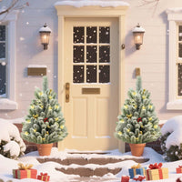 Garvee Set di 2 pezzi Albero di Natale artificiale da 75 cm con luci a LED e bacche rosse per decorazioni natalizie, floccato, stabile, bianco invernale e rosso