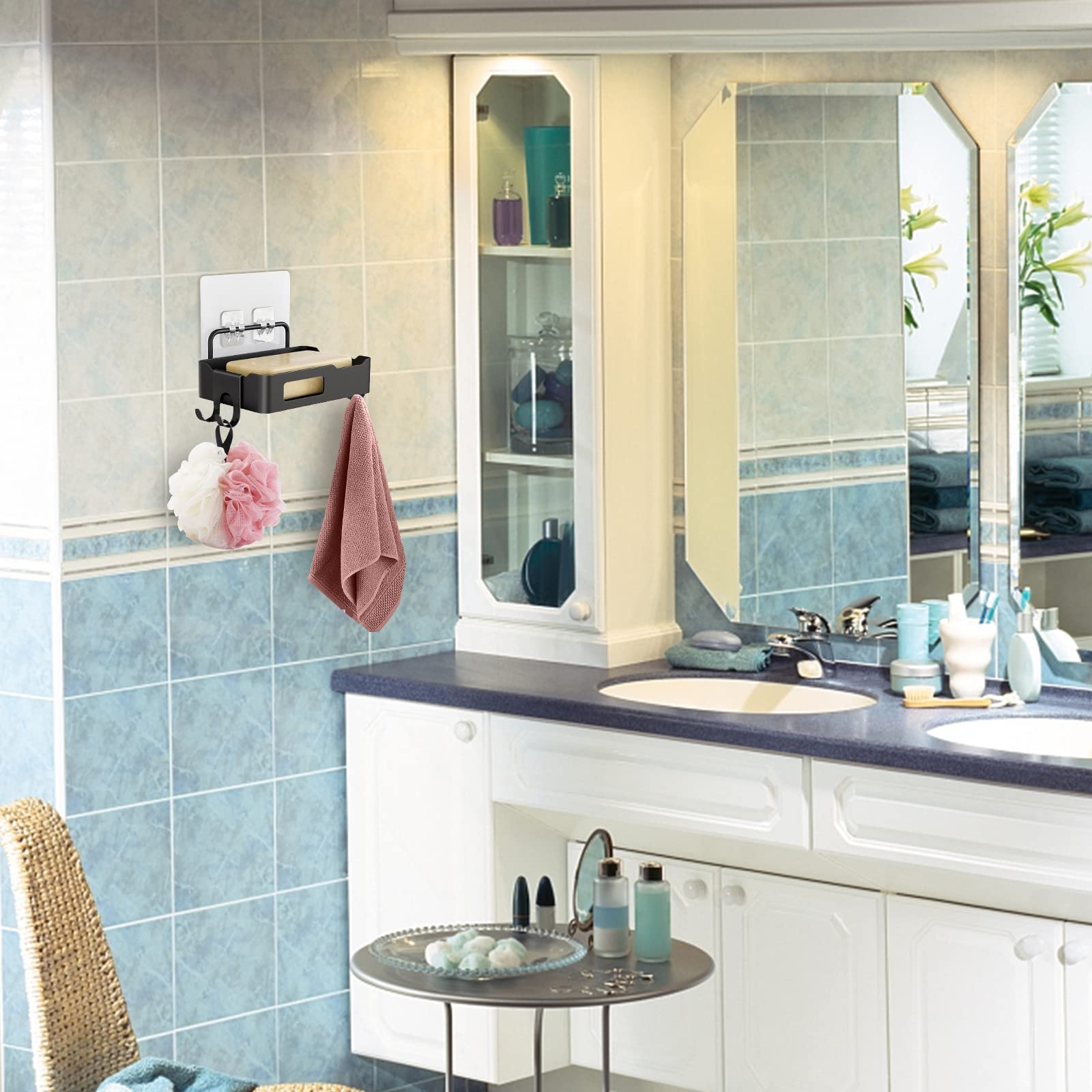 Portasapone da parete Garvee con gancio, acciaio inossidabile, impermeabile, antiruggine, per bagno e cucina, 12,5x8,5x3 cm, nero