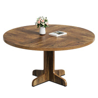 Tavolo da pranzo rotondo Garvee da 47" per 4 persone con robusta struttura in metallo e piano in MDF, design rustico per cucina e soggiorno, marrone