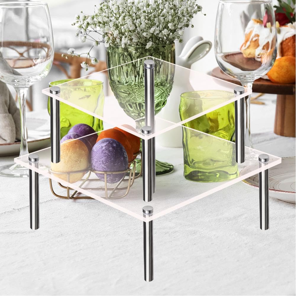 Garvee Tortenständer Acrilico Trasparente 20cm Mit Robuste Metallbeine Für Hochzeiten Und Feste Quadratisch Transparent