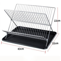 Scolapiatti Garvee pieghevole a 2 livelli in acciaio inox a forma di X con vassoio raccogligocce per cucina e lavello, grande, argento