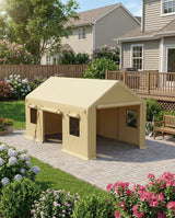 Garvee Porta Avvolgibile per Carport 304.8x609.6 cm, Doppia Zip, Telo 180gsm UPF50+, Acciaio 19 Gauge, Garage Esterno, Accesso Facile, Bianco - Giallo