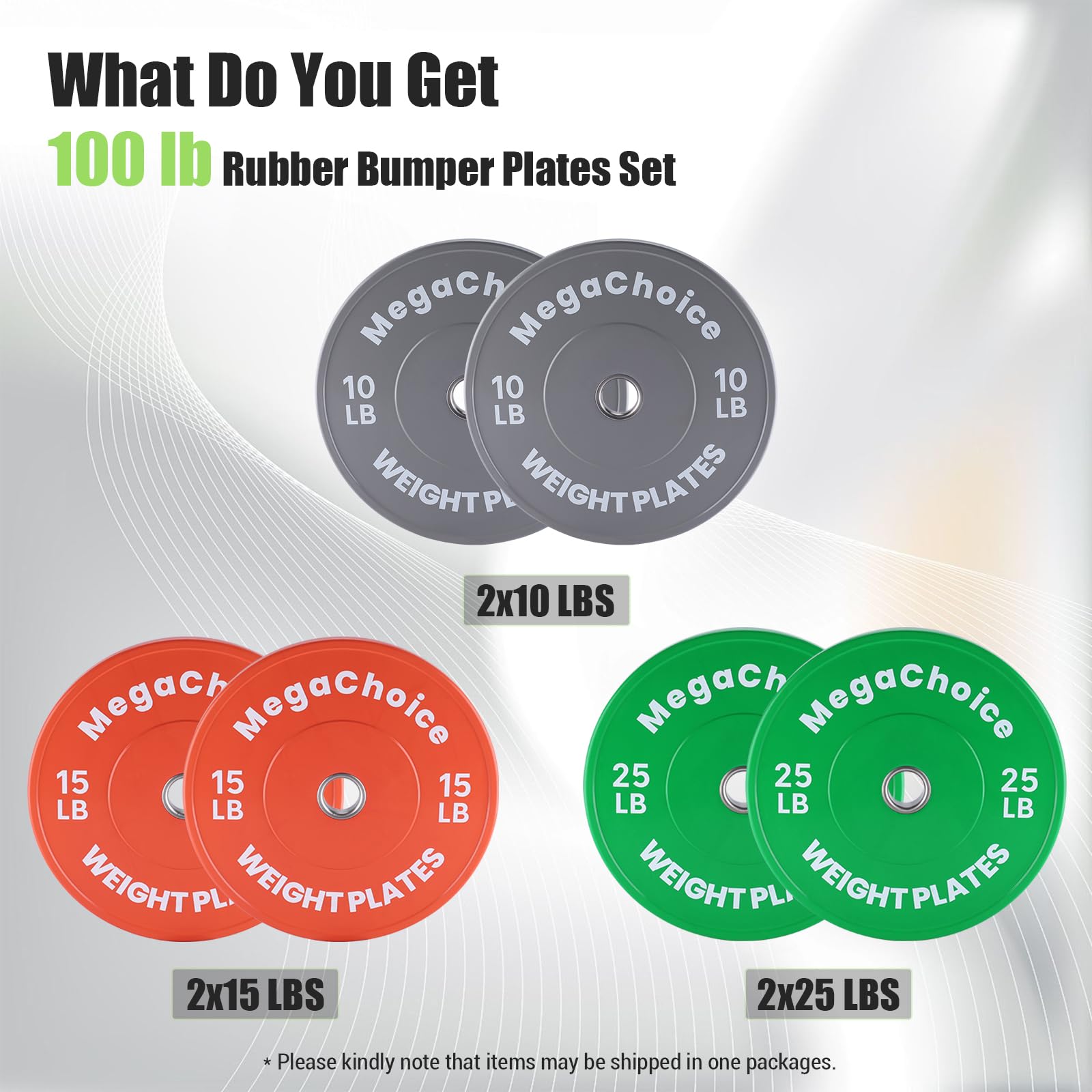 Set di dischi paraurti colorati Garvee da 100 libbre in gomma con acciaio inossidabile da 2" compatibili con palestra domestica e codice colore per allenamento da 17,5 pollici