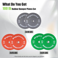 Set di dischi paraurti colorati Garvee da 100 libbre in gomma con acciaio inossidabile da 2" compatibili con palestra domestica e codice colore per allenamento da 17,5 pollici