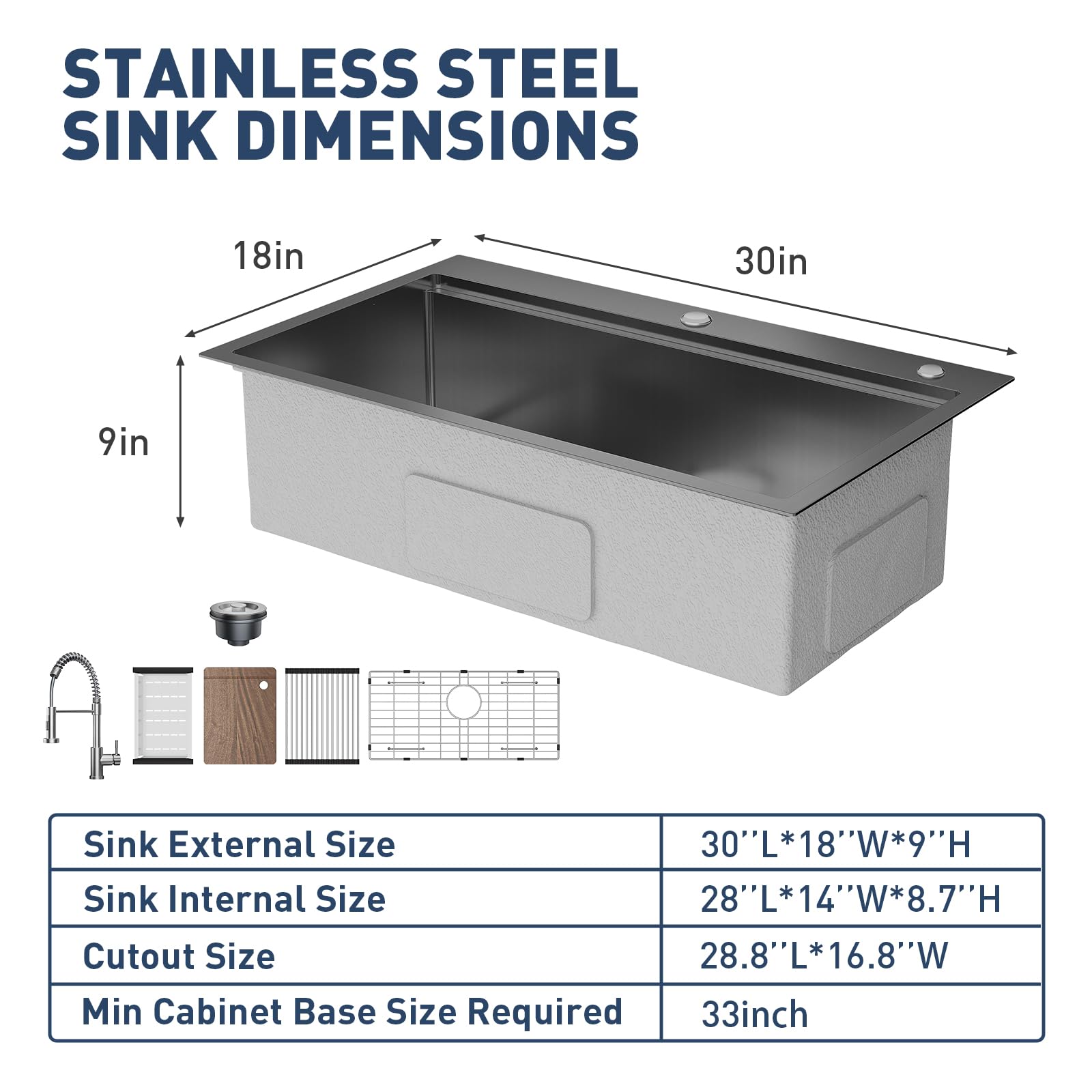 Lavello Garvee in acciaio inox con 1 vasca e rubinetto estraibile – 75 x 46 x 23 cm, pratico lavello per la tua cucina