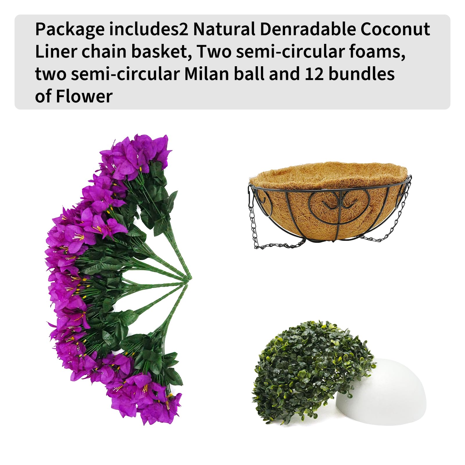 Garvee Set di fiori di bouganville artificiali con cesto per giardino e terrazza, viola, resistenti ai raggi UV e alle intemperie