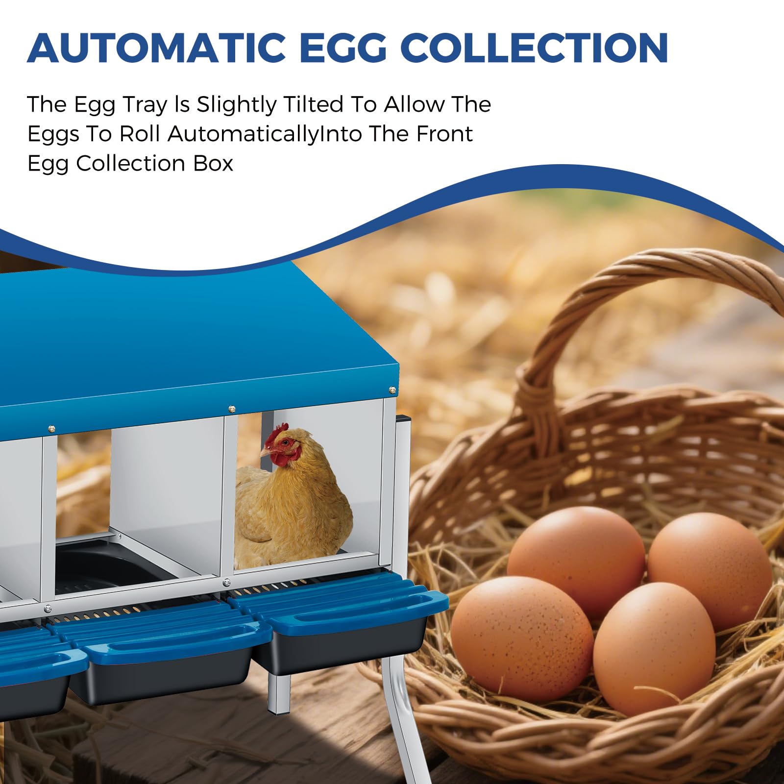 Nido per galline Garvee a 3 fori, in metallo, antiruggine, con vassoio rimovibile per fattoria e giardino, robusto, facile da montare