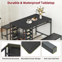 Set da pranzo Garvee per 4 persone con portabottiglie, spazio di archiviazione, metallo e legno, salvaspazio, robusto, stanze piccole