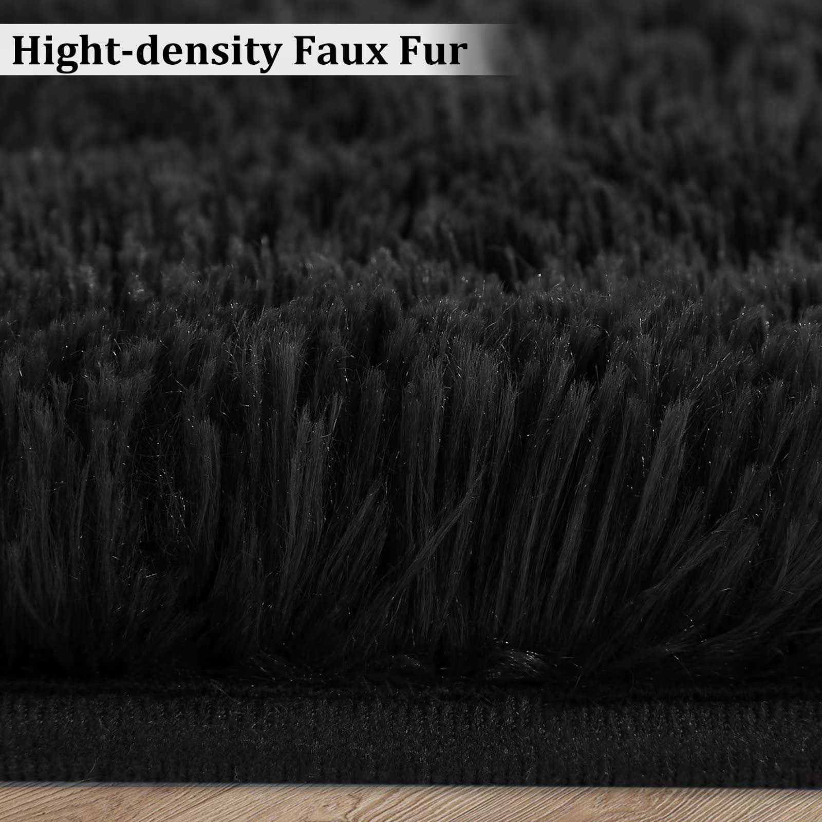 Tappeto rotondo Garvee Fluffy 3'3,3" per cameretta dei bambini, morbido velluto a pelo lungo, nero, antiscivolo, arredamento per soggiorno e camera da letto