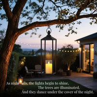 Garvee Set di 3 lanterne decorative in metallo con candele LED senza fiamma, nere, per uso interno ed esterno, giardino e terrazza, 22", 19", 17"