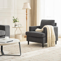 Poltrona moderna Garvee in tessuto di lino con robuste gambe in legno per soggiorno e ufficio, imbottita in modo confortevole, traspirante