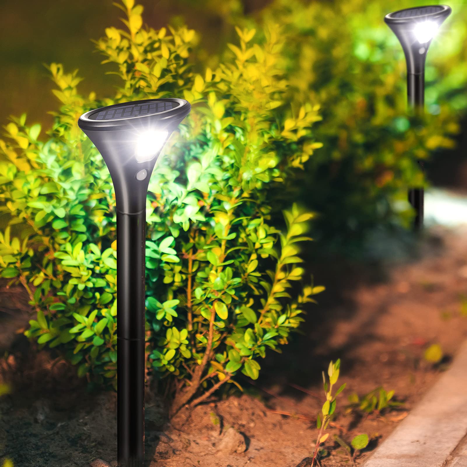 Garvee Luci Solari Da Giardino 4 Pezzi Con Sensore Movimento, ABS Resistente, IP65 Impermeabile, Altezza Regolabile, Per Esterni E Percorsi, Nero