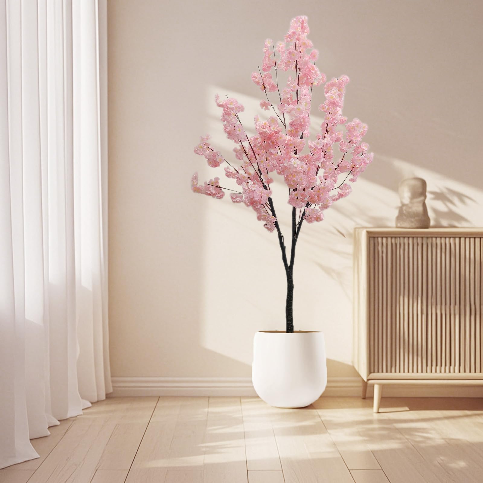 Albero di ciliegio artificiale Garvee da 180 cm rosa con robusto vaso in cemento per casa e ufficio