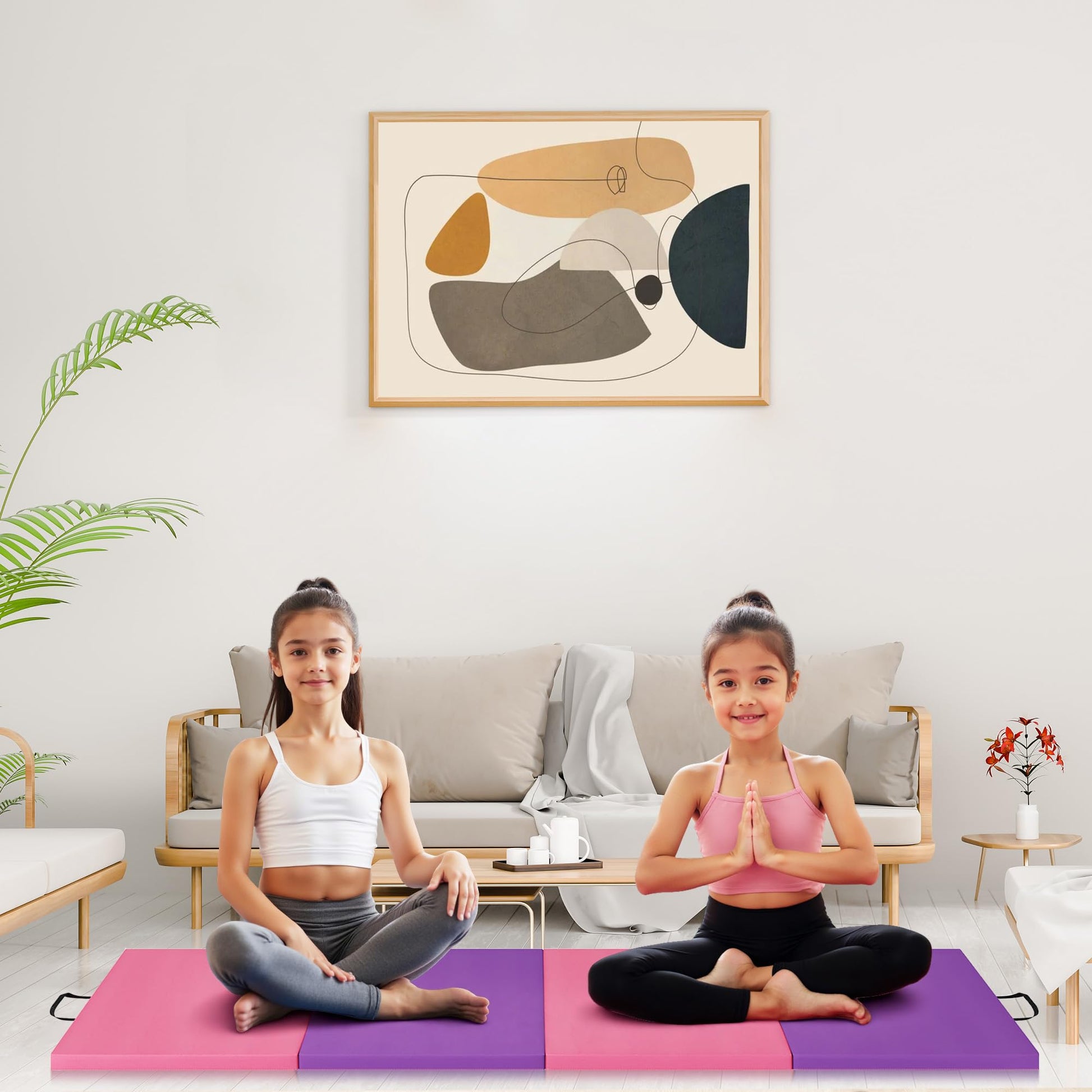 Tappetino da ginnastica pieghevole Garvee da 2'' in schiuma EPE antiscivolo, rivestimento in pelle PU, portatile, per yoga e arti marziali, multicolore