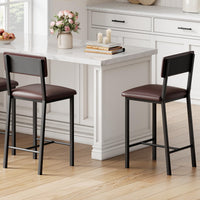Set di 2 sgabelli da bar Garvee, in similpelle, ergonomici e stabili, struttura in MDF e acciaio, poggiapiedi, marrone scuro, per sala da pranzo e cucina