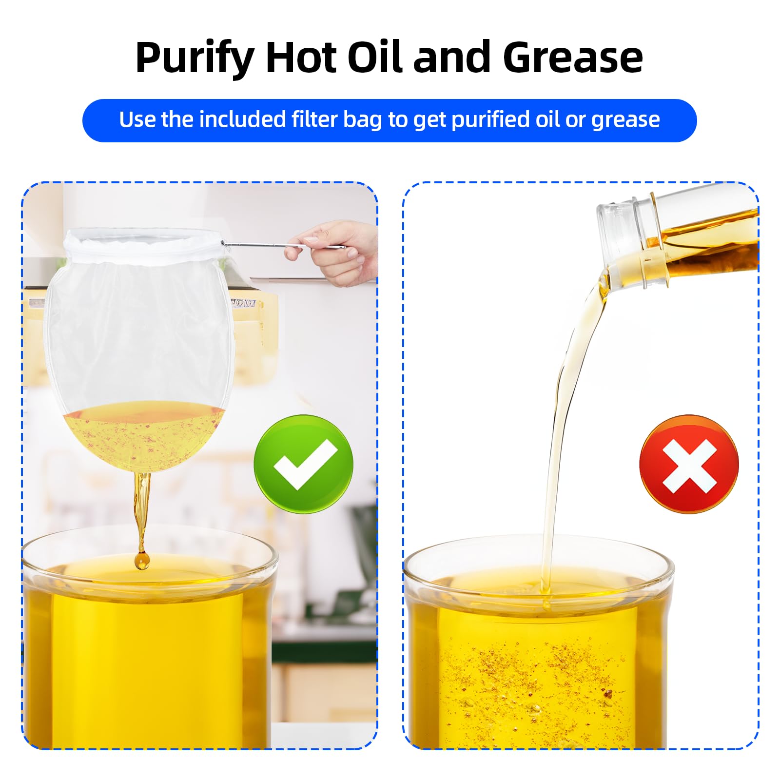 Contenitore per olio per friggitrice Garvee da 10 galloni in acciaio al carbonio antiruggine con clip per coperchio e sacchetto filtro per cucine di ristoranti, 13,8"x15,6"