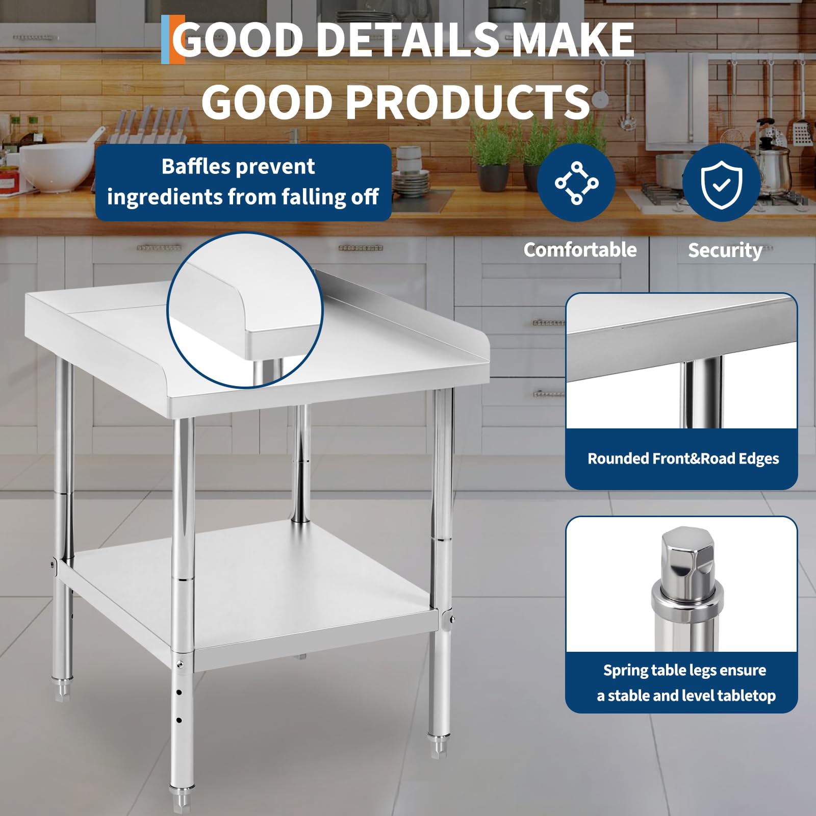 Tavolo da barbecue in acciaio inossidabile Garvee, altezza regolabile, 12x24x30 pollici, capacità di carico di 400 libbre, certificato NSF, per uso commerciale e domestico, struttura robusta, Argento