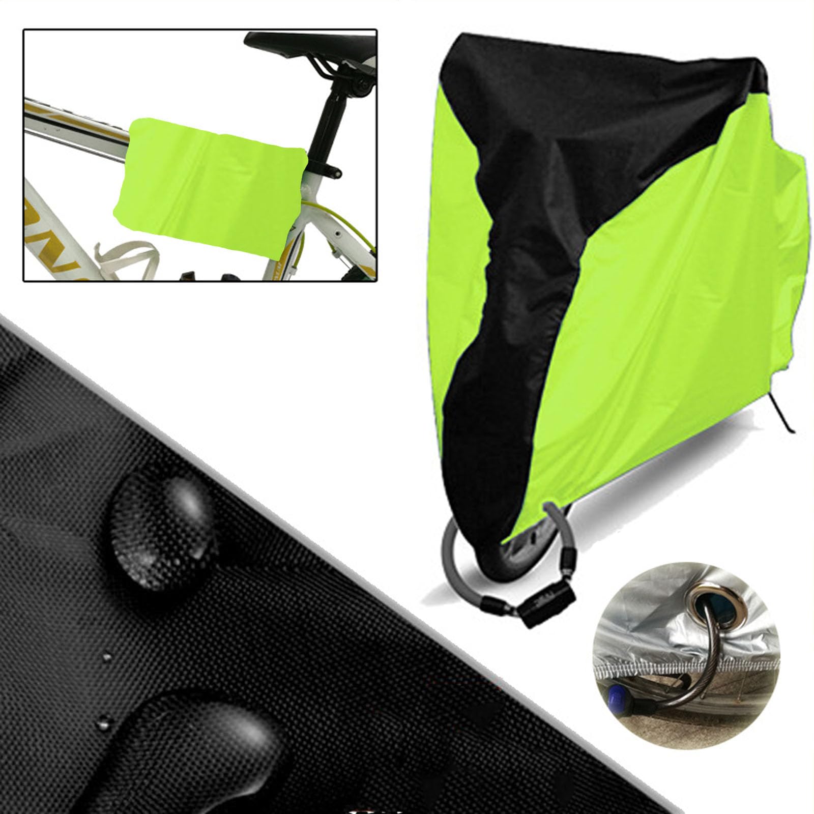 Garvee Copertura per Bicicletta 210D Oxford Impermeabile con Fori per Lucchetto e Strisce Riflettenti in PU per Mountain Bike Nero Verde XL