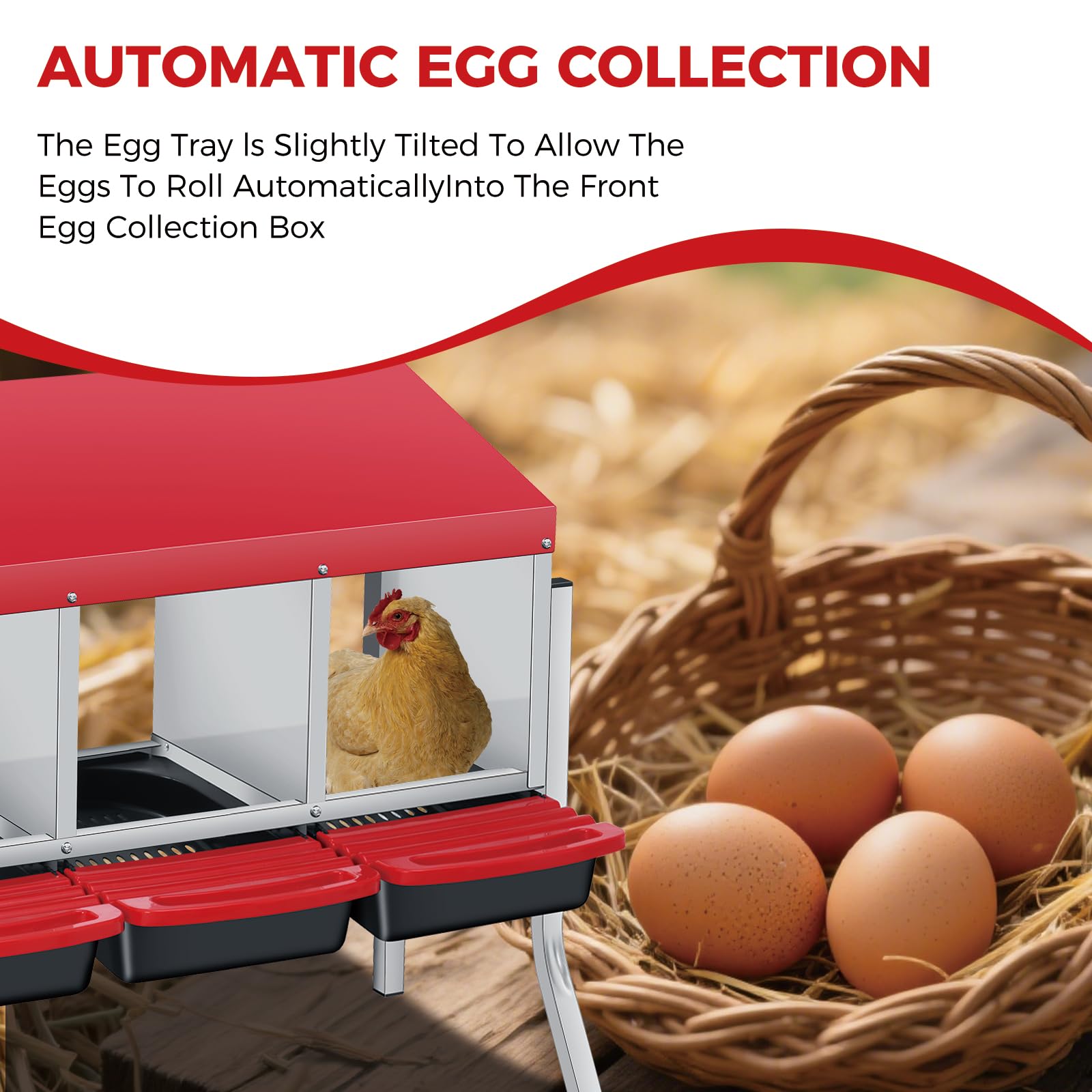 Nido per galline Garvee a 3 fori, in metallo, antiruggine, vassoio rimovibile per fattoria e giardino