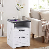 Garvee Comodino Moderno Stile Farmhouse con Hub USB, 2 Cassetti, Legno Massiccio, Bianco, Design Industriale, Tavolino da Notte